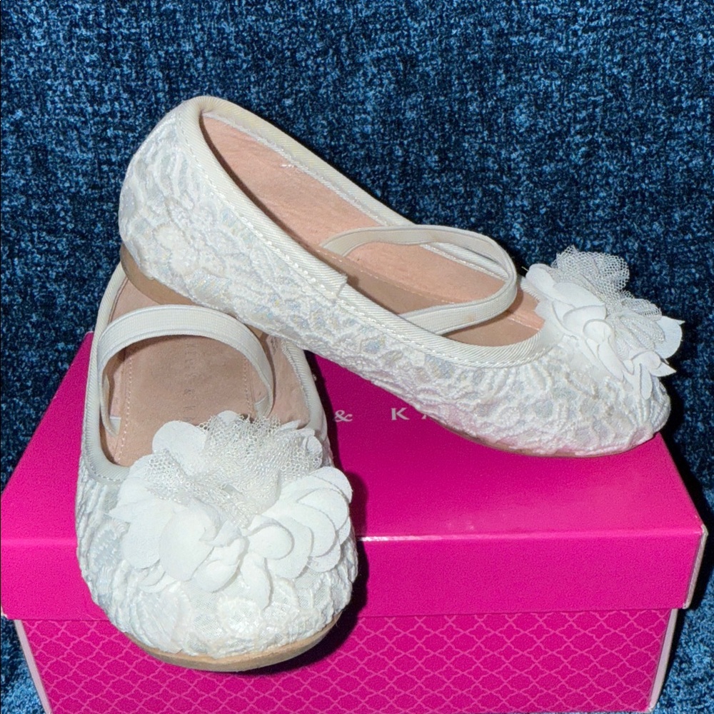 Kelly & Katie White Lace Flower Girl Shoes